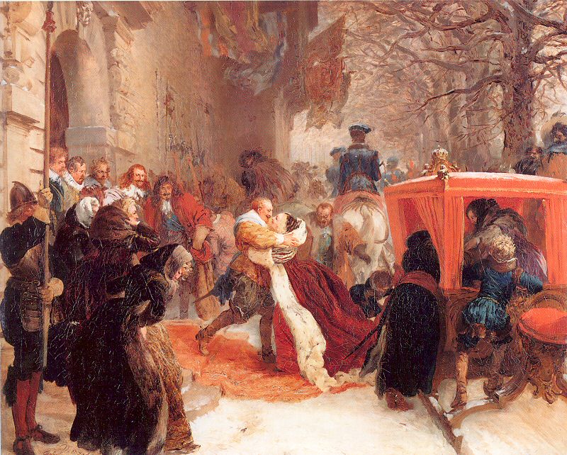 Gustav Adolph Greets his Wife Outside Hanau Castle in January 1632