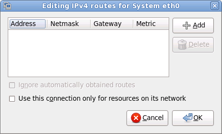 The Editing IPv4 Routes dialog