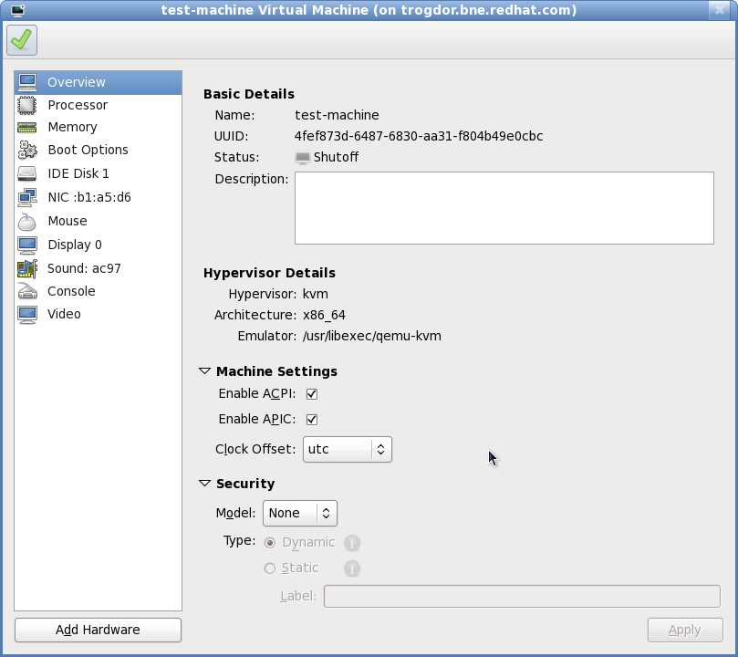 Virtual hardware configuration